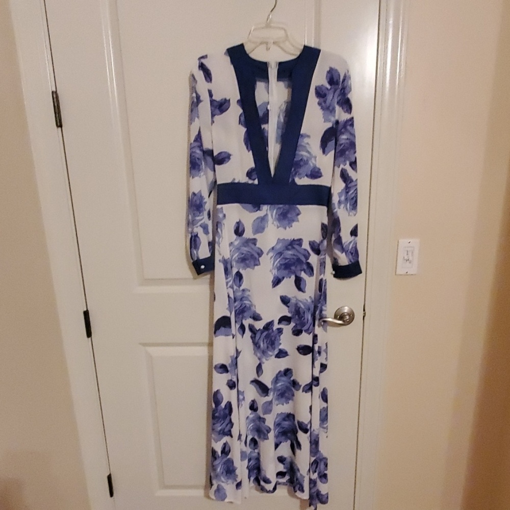 Long sleeve,  floral dress with deep v neck